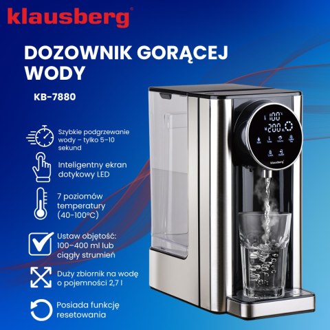 Dozownik gorącej wody, dyspenser, dotykowy panel led, regulacja temperatury i objętości, 2,7l, klausberg, kb-7880