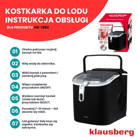 Kostkarka do lodu automatyczna, 100w, panel led, zbiornik 1,2l, klausberg, kb-7882