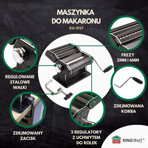 Maszynka do makaronu, stal, 15cm, czarna, kinghoff, kh-1927