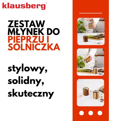 Młynek do pieprzu z solniczką - zestaw, drewno akacjowe, ceramiczny mechanizm, klausberg, kb-7859