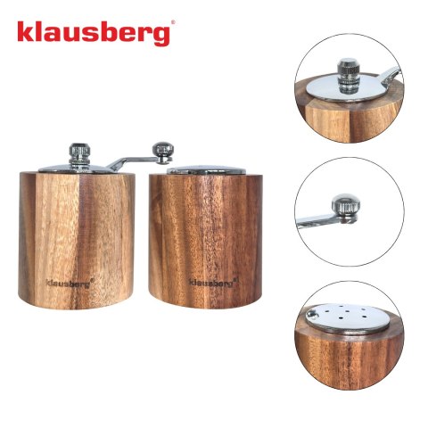 Młynek do pieprzu z solniczką - zestaw, drewno akacjowe, ceramiczny mechanizm, klausberg, kb-7859