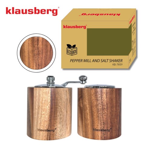Młynek do pieprzu z solniczką - zestaw, drewno akacjowe, ceramiczny mechanizm, klausberg, kb-7859