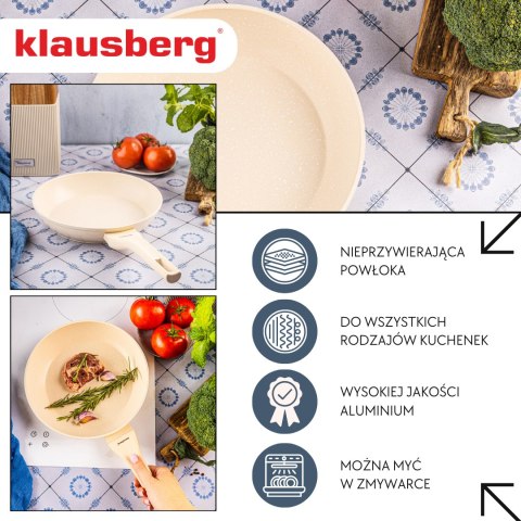 Patelnia marmurowa 24 cm kremowa, nieprzywierająca, klausberg kb-7989