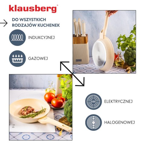 Patelnia marmurowa 24 cm kremowa, nieprzywierająca, klausberg kb-7989