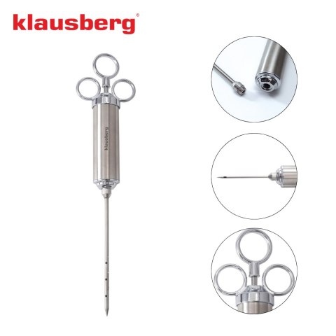 Strzykawka do marynowania mięsa, zestaw z 3 igłami i akcesoriami, stal nierdzewna, 60 ml, klausberg, kb-7842