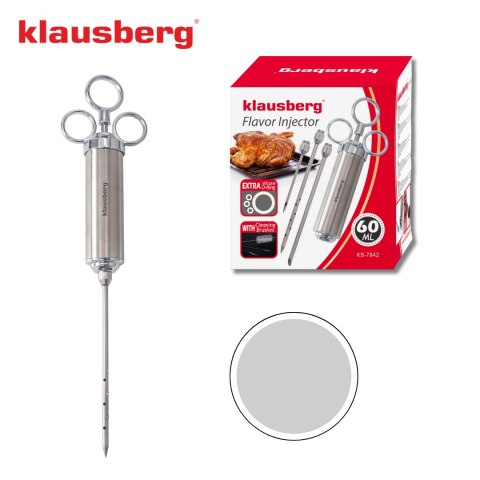 Strzykawka do marynowania mięsa, zestaw z 3 igłami i akcesoriami, stal nierdzewna, 60 ml, klausberg, kb-7842