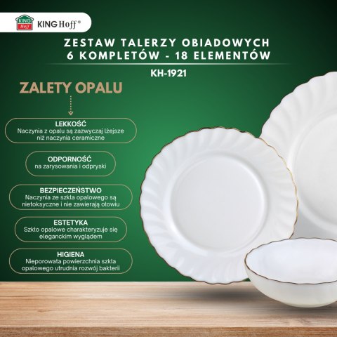 Talerze marigold, 18 el., opal, biały ze złotem, kinghoff, kh-1921