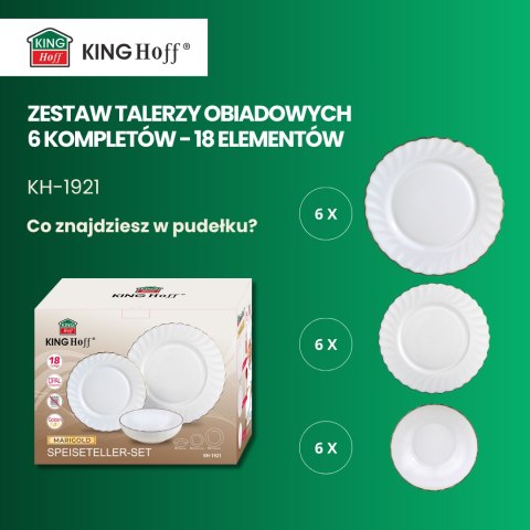 Talerze marigold, 18 el., opal, biały ze złotem, kinghoff, kh-1921