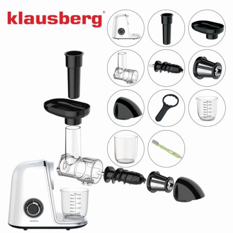 Wyciskarka wolnoobrotowa do owoców i warzyw, pozioma, biała, 150w, klausberg kb-7869