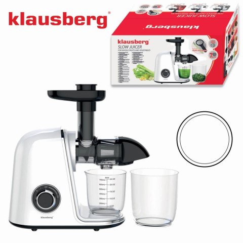 Wyciskarka wolnoobrotowa do owoców i warzyw, pozioma, biała, 150w, klausberg kb-7869