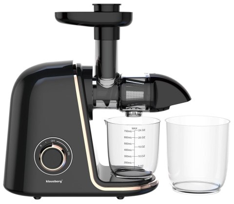 Wyciskarka wolnoobrotowa do owoców i warzyw, pozioma, czarna z elementami w kolorze różowego złota, 150w, klausberg, kb-7867