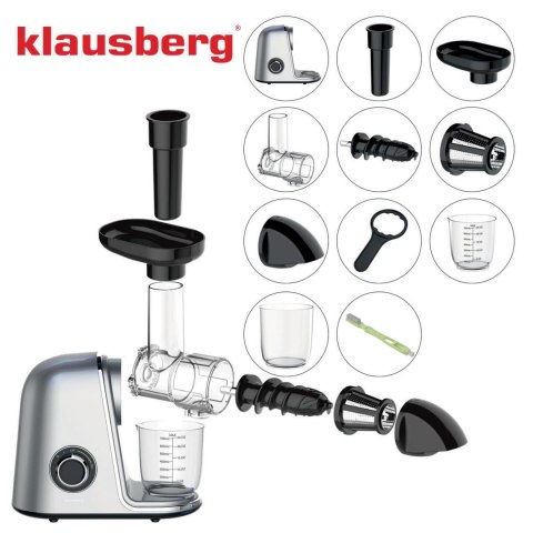Wyciskarka wolnoobrotowa do owoców i warzyw, pozioma, szara, 150w, klausberg, kb-7868
