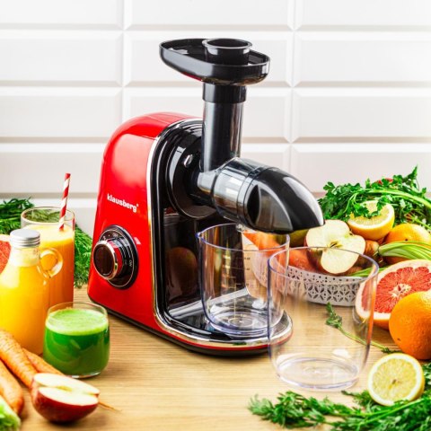 Wyciskarka wolnoobrotowa do owoców i warzyw, pozioma, wiśniowa czerwień, 150w, klausberg kb-7870
