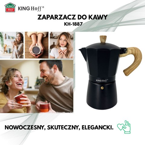 Zaparzacz do kawy espresso, aluminium, 9 filiżanek, czarny/drewnopodobny, kinghoff, kh-1887
