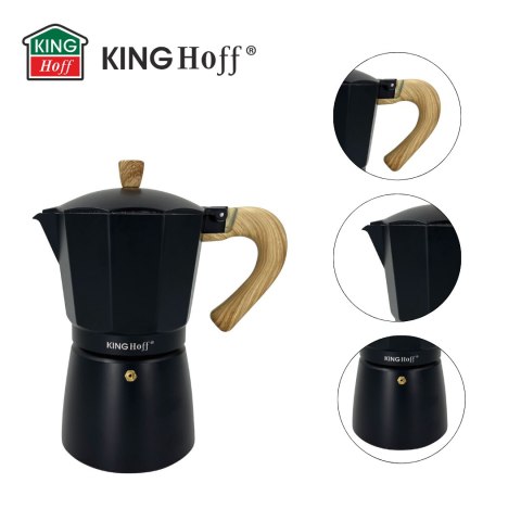 Zaparzacz do kawy espresso, aluminium, 9 filiżanek, czarny/drewnopodobny, kinghoff, kh-1887