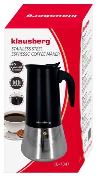 Zaparzacz do kawy espresso, stal nierdzewna, 12 filiżanek, czarny/srebrny, klausberg, kb-7847