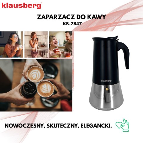 Zaparzacz do kawy espresso, stal nierdzewna, 12 filiżanek, czarny/srebrny, klausberg, kb-7847