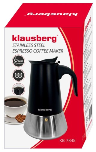 Zaparzacz do kawy espresso, stal nierdzewna, 6 filiżanek, czarny/srebrny, klausberg, kb-7845