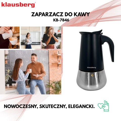 Zaparzacz do kawy espresso, stal nierdzewna, 9 filiżanek, czarna/srebrna, klausberg, kb-7846