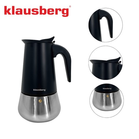 Zaparzacz do kawy espresso, stal nierdzewna, 9 filiżanek, czarna/srebrna, klausberg, kb-7846