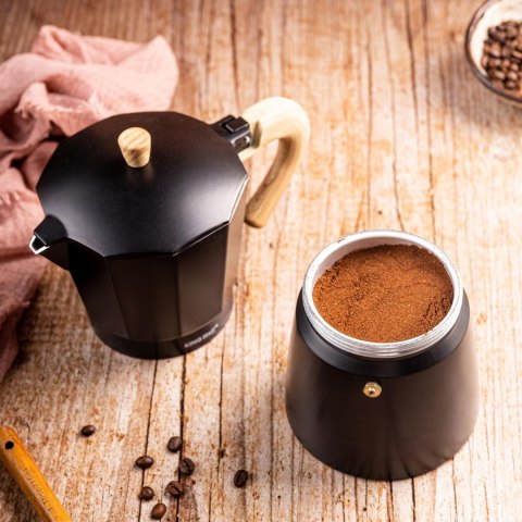Zaparzacz do kawy espresso z aluminium, 6 filiżanek, czarny/drewnopodobny, kinghoff, kh-1886