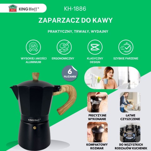 Zaparzacz do kawy espresso z aluminium, 6 filiżanek, czarny/drewnopodobny, kinghoff, kh-1886