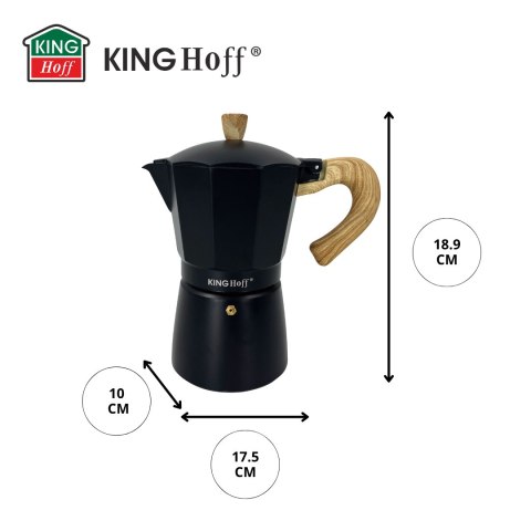 Zaparzacz do kawy espresso z aluminium, 6 filiżanek, czarny/drewnopodobny, kinghoff, kh-1886
