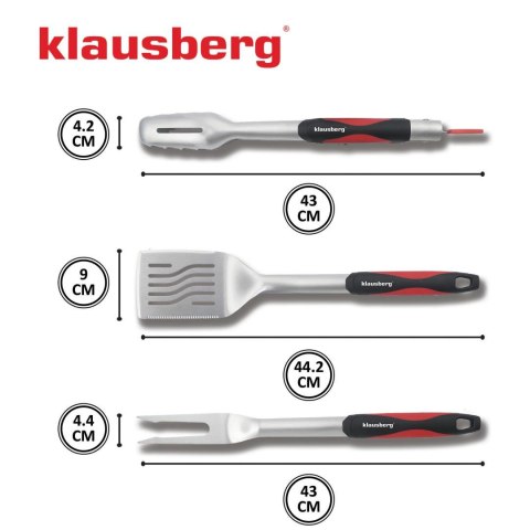 Zestaw do grillowania, 3 elementy, stal nierdzewna, uchwyt z tworzywa, klausberg, kb-7899