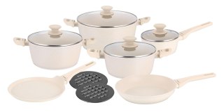 Zestaw garnków, 12 elementów, aluminium z powłoką markurkową, kremowe, klausberg, kb-7884