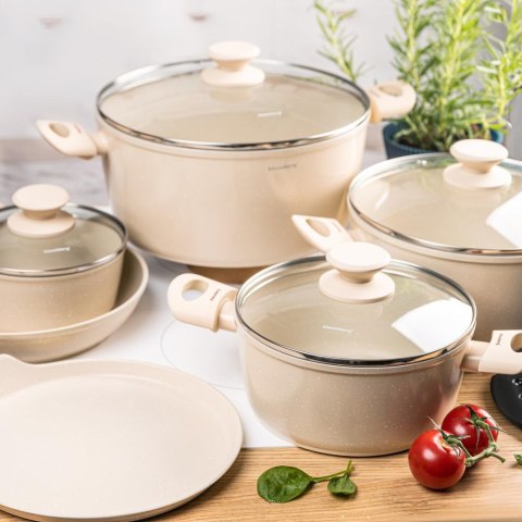 Zestaw garnków, 12 elementów, aluminium z powłoką markurkową, kremowe, klausberg, kb-7884