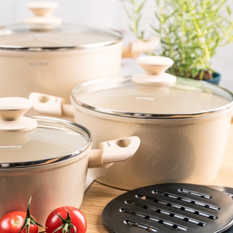 Zestaw garnków, 12 elementów, aluminium z powłoką markurkową, kremowe, klausberg, kb-7884