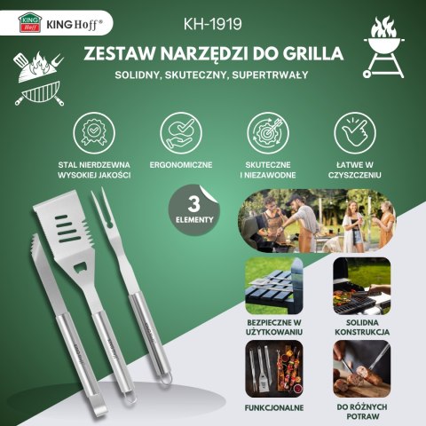 Zestaw narzędzi do grillowania, 3 elementy, stal nierdzewna, kinghoff, kh-1919