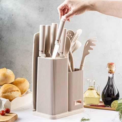 Zestaw noży i przyborów kuchennych z deską, 12 elementów, kolor beżowy, klausberg, kb-7935
