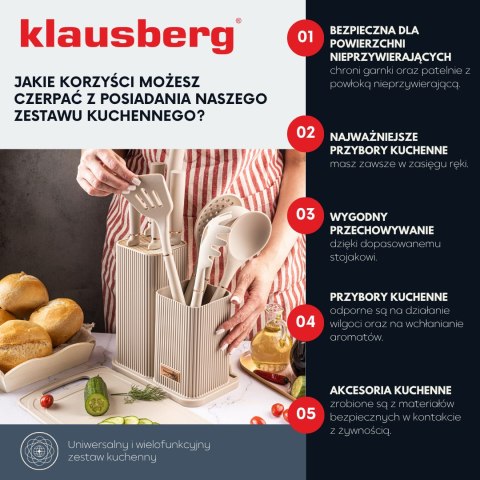 Zestaw noży i przyborów kuchennych z deską, 12 elementów, kolor beżowy, klausberg, kb-7935
