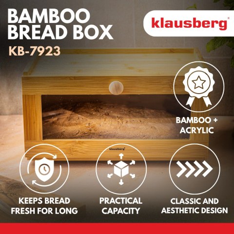 Chlebak bambusowy, akrylowy front, 35,5×24×18cm, klausberg, kb-7923