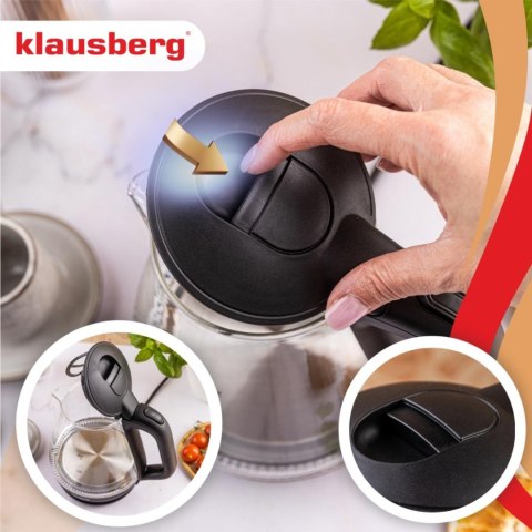 Czajnik elektryczny, szklany, 1,2 l, led, klausberg kb-9003