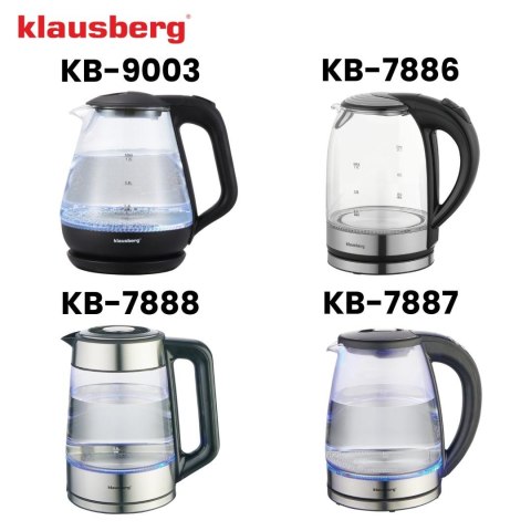 Czajnik elektryczny, szklany, 1,2 l, led, klausberg kb-9003