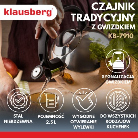 Czajnik tradycyjny 2,5l srebrny klausberg