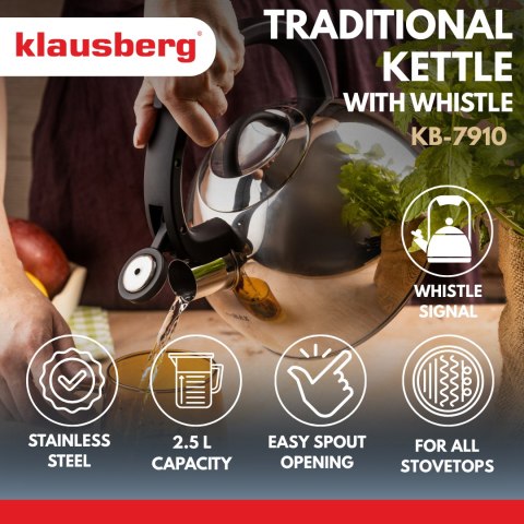 Czajnik tradycyjny 2,5l srebrny klausberg