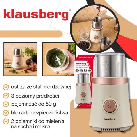 Elektryczny młynek 2w1 do kawy i przypraw, beżowy, klausberg, kb-7993