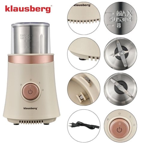 Elektryczny młynek 2w1 do kawy i przypraw, beżowy, klausberg, kb-7993