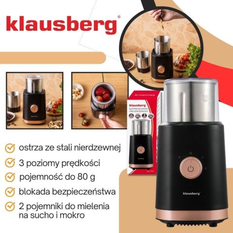 Elektryczny młynek 2w1 do kawy i przypraw, czarny, klausberg, kb-7992