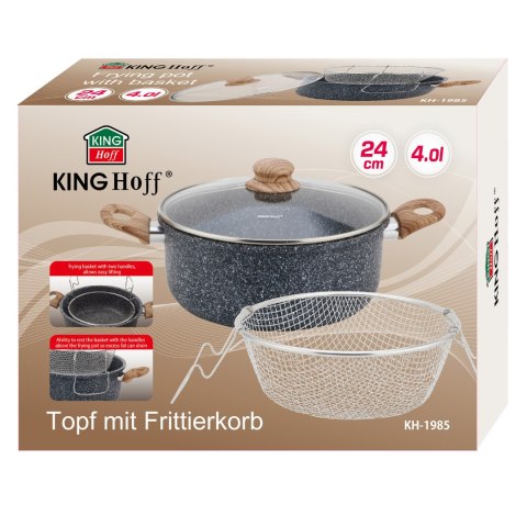 Garnek do frytek 24 cm / 4 l z koszykiem i pokrywką, kinghoff kh-1985