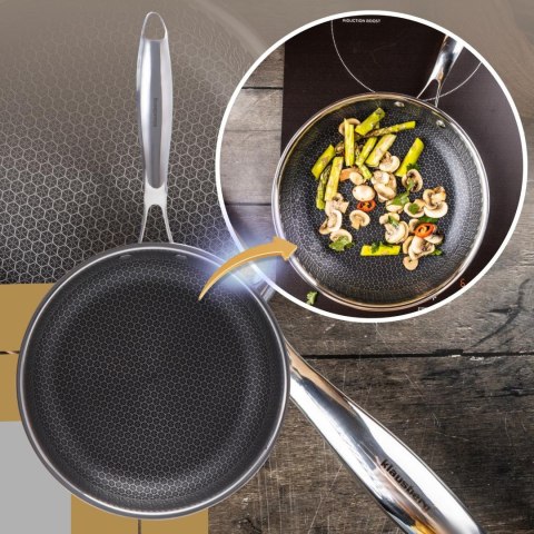 Patelnia powłoka non-stick honeycomb, 20 cm, 3-warstwy, stal 304, pfoa-free