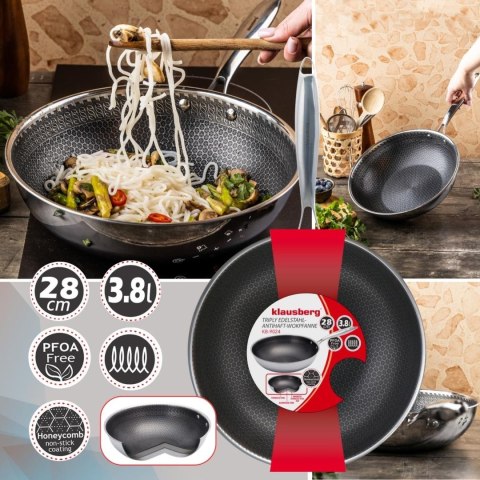 Patelnia powłoka non-stick honeycomb, 28 cm, 3-warstwy, stal 304, pfoa-free