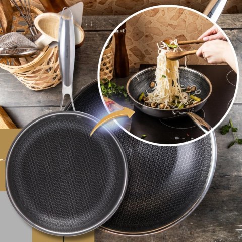 Patelnia powłoka non-stick honeycomb, 28 cm, 3-warstwy, stal 304, pfoa-free