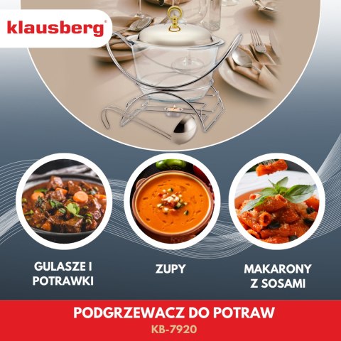 Podgrzewacz do potraw, szklany, stal nierdzewna, 4l, klausberg, kb-7920