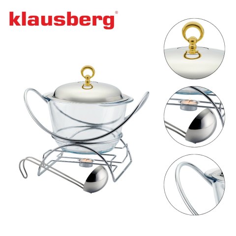 Podgrzewacz do potraw, szklany, stal nierdzewna, 4l, klausberg, kb-7920