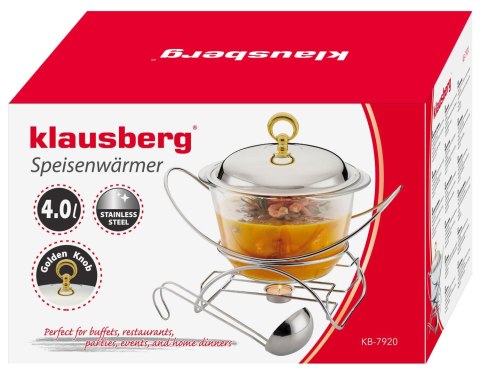 Podgrzewacz do potraw, szklany, stal nierdzewna, 4l, klausberg, kb-7920