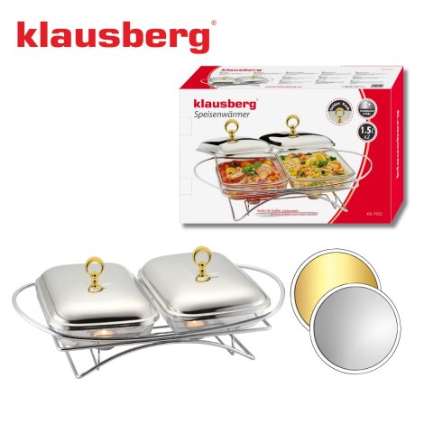 Podgrzewacz do potraw, szkło + stal nierdzewna, 2x1,5l, klausberg, kb-7922